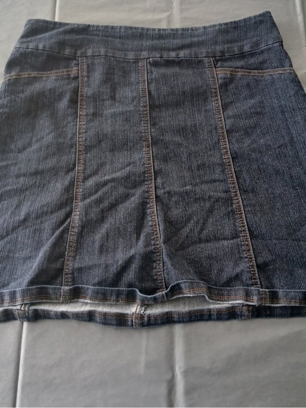 Classic Denim Mini Skirt Size 16P Petite Dark Blue Stretch Jean Skirt Y2K Casual